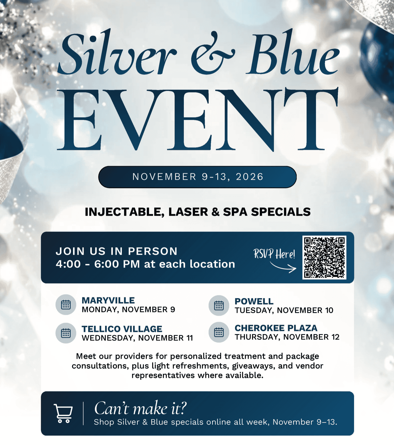 Annual Flyer for Silver and Blue Event at Gallaher Med Spas in Knoxville